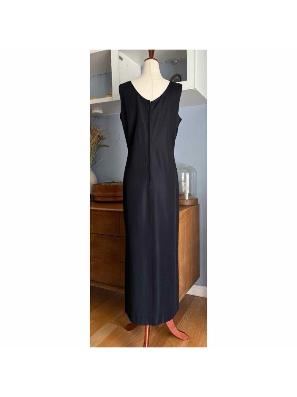 VTG 70s Alfred Shaheen Black Hand-Painted White Bamboo Maxi Dress Sz M - Picture 5 of 7